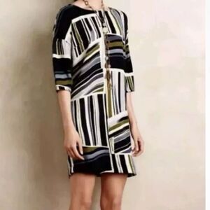 Anthropologie Weston Dress XXS Shift Tunic Geometric Print Imagist Texture Artsy